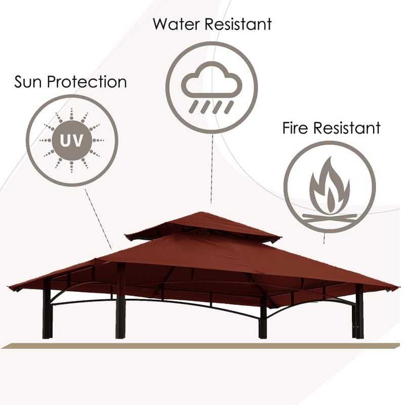 Hugline Grill Gazebo Replacement Canopy Roof - Hugline 5x8 Outdoor Grill Shelter Canopy Top Double Tiered BBQ Tent Cover Fit for Model L-GG001PST-F (Burgundy) - Image 2